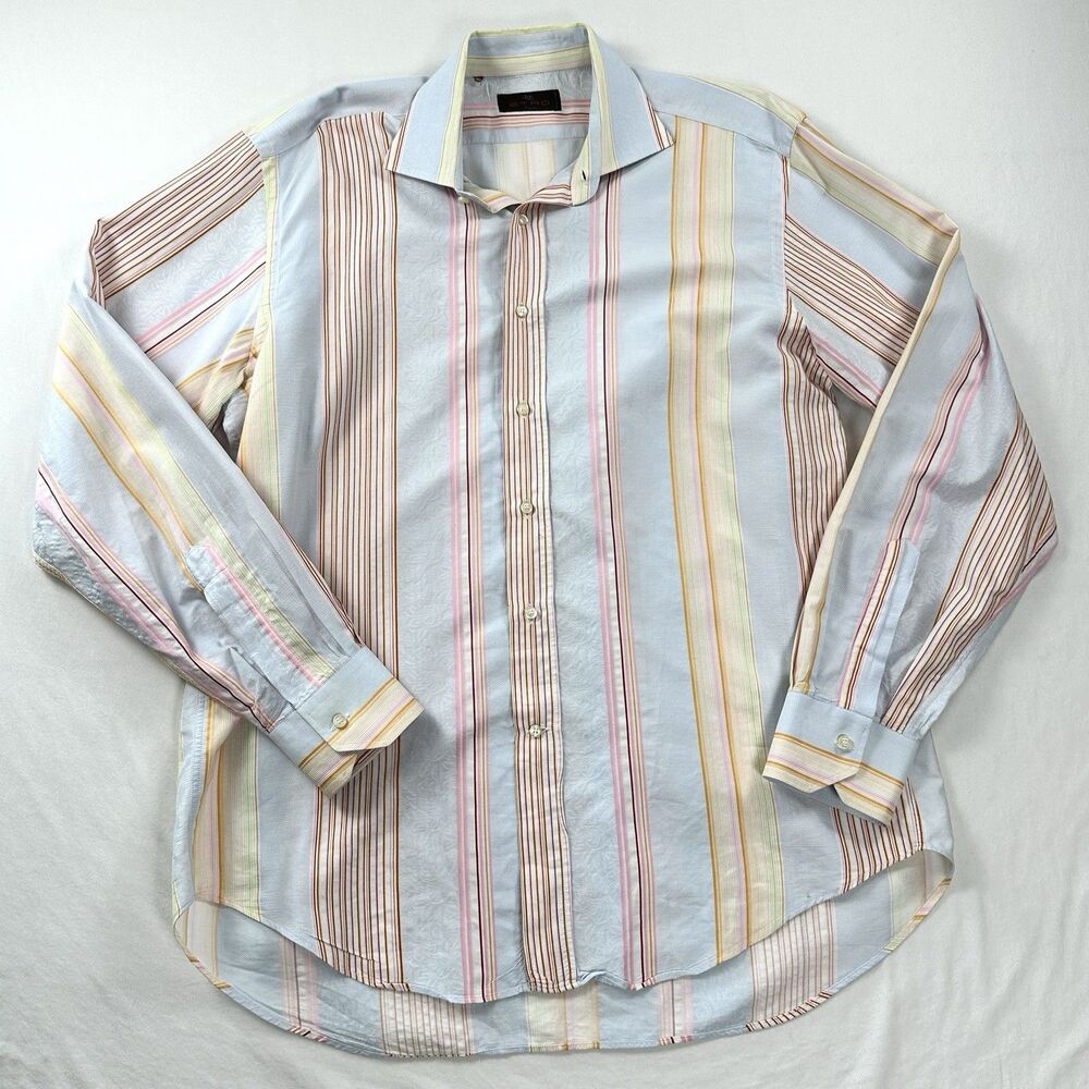 Etro Shirt Mens Size 43 Striped Button Up Cotton Quiet Luxury Made in Italy - Picture 3 of 11